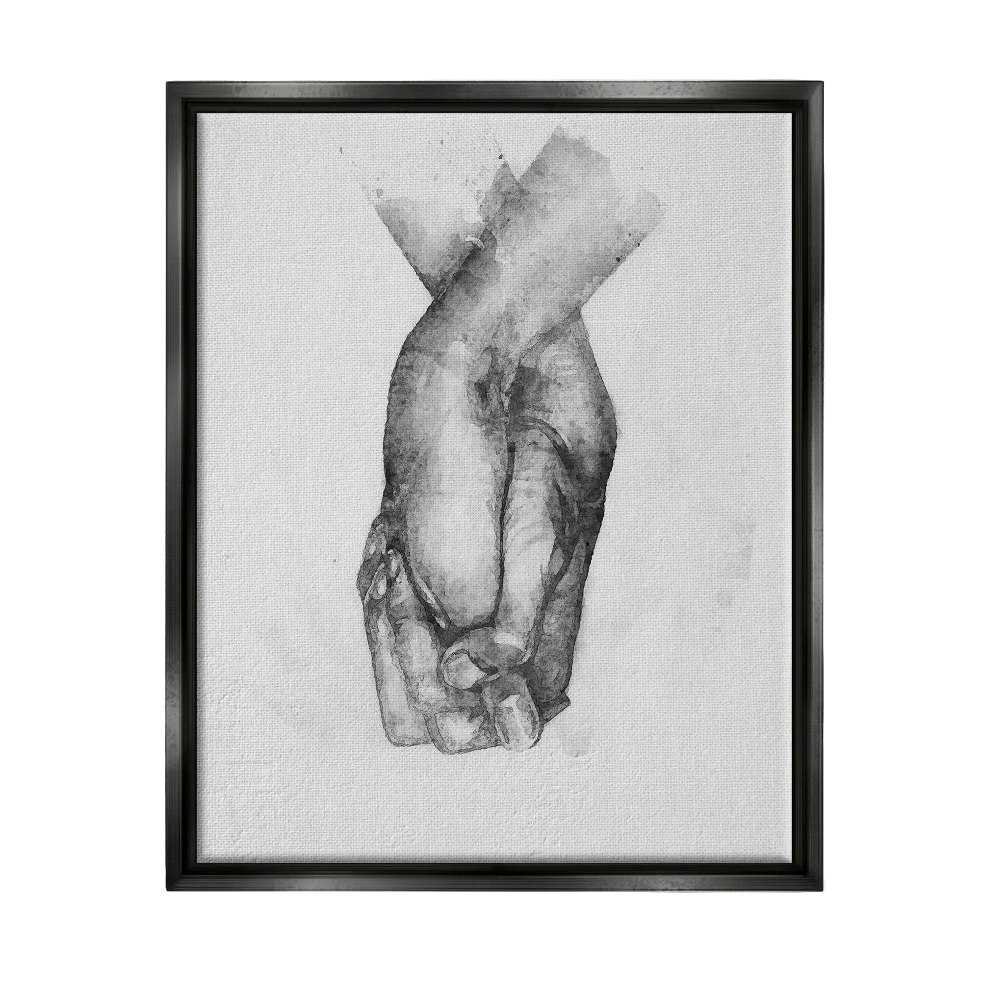 Stupell Industries Simple Vintage Black & White Hand Holding Illustration Jet Black Framed Floating Canvas Wall Art, 16x20, by Ros Ruseva