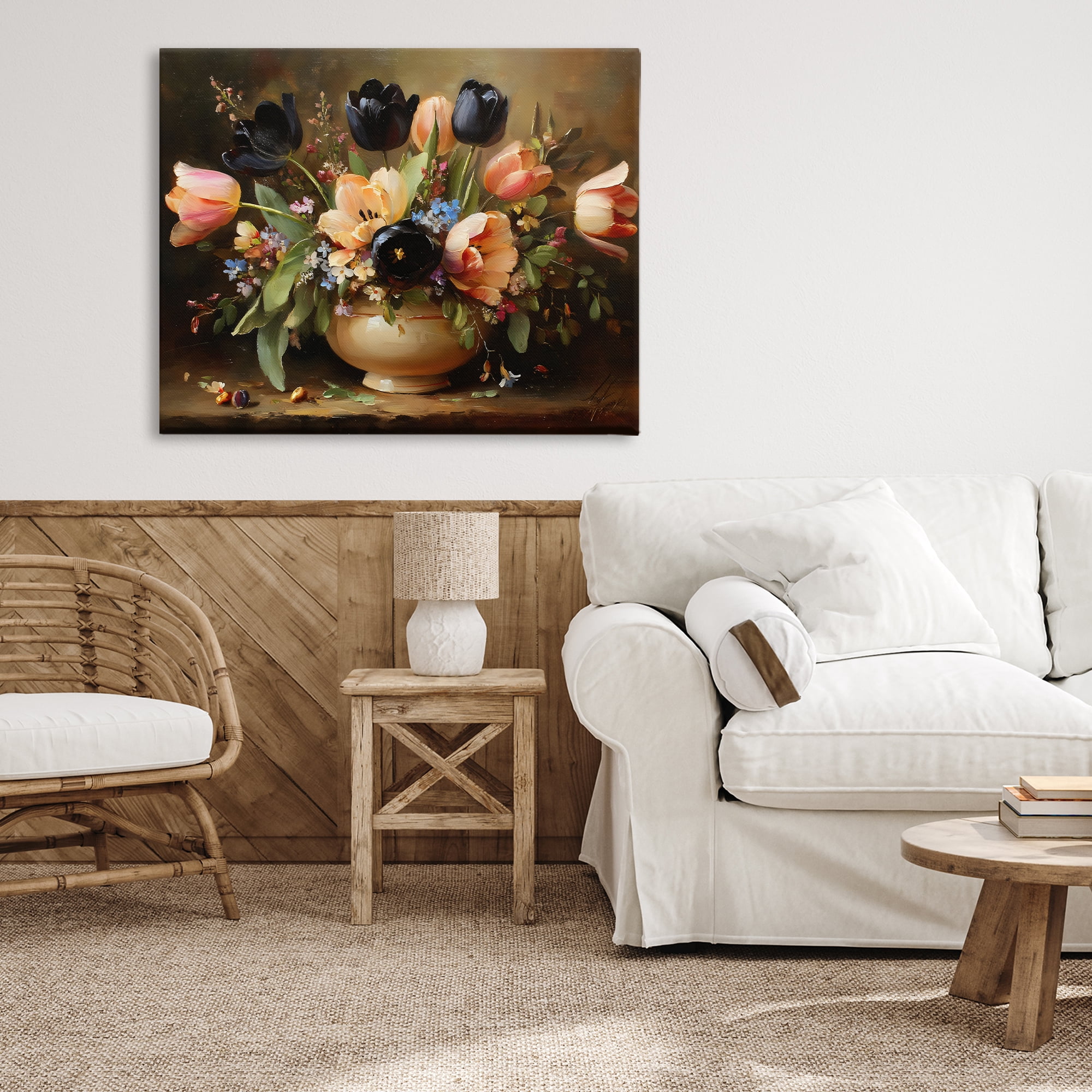 Stupell Industries Black Tulips & Peach Bouquet Canvas Wall Art, design by Franklyn Gregory