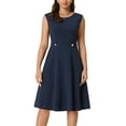 thumbnail image 1 of Vestidos sin mangas elegantes para mujeres INSPIRE CHIC, vestido de oficina en línea A con cuello redondo, color azul marino, 1 of 6
