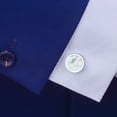 thumbnail image 2 of Gemelos elegantes redondos de concha blanca chapados en plata para hombre, 2 of 2