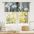 thumbnail image 2 of Teal Farmhouse Daisy Curtain Valance for Window Treatments Wooden Flower Rod Pocket Kitchen Treatment Rustic Floral Butterfly Country Drapes for Bathroom Bedroom Living Room (52x18 Inch), 2 of 5