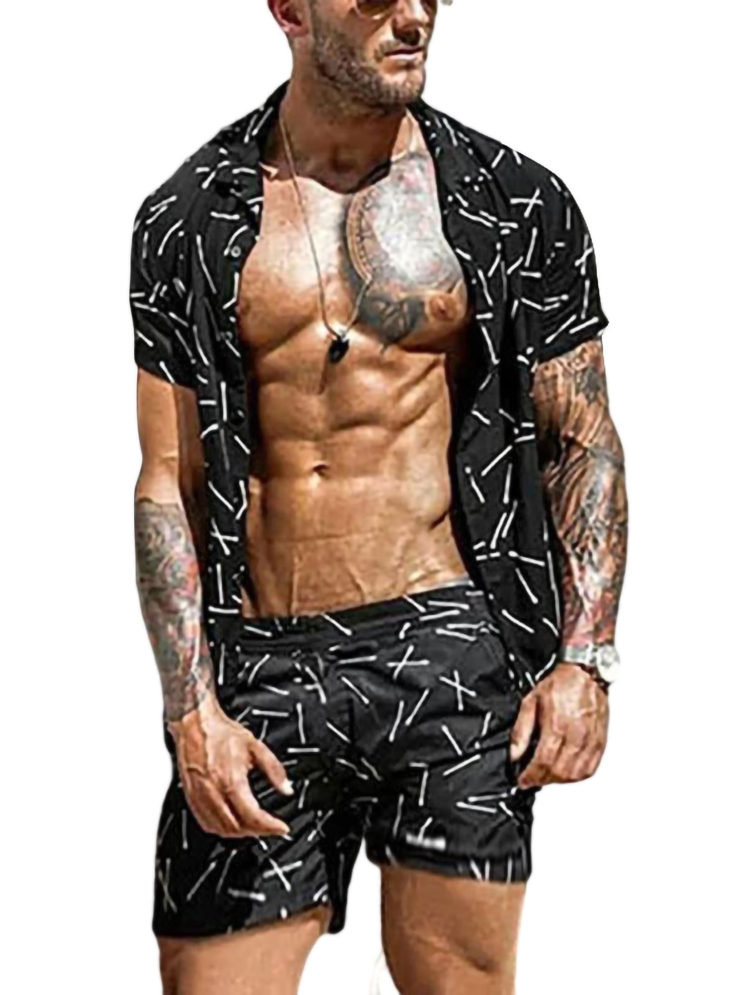 Luckylin Mens Summer Camouflage Casual Slim Short T-Shirt Shorts Pants Suit Top Blouse