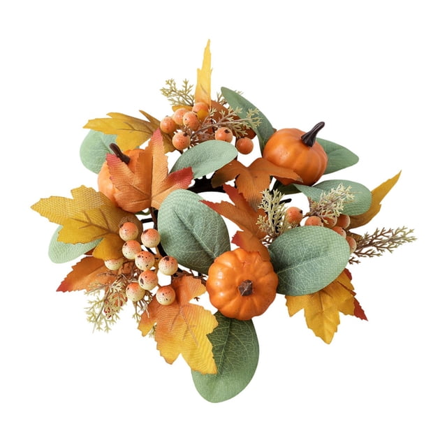 Corona De Velas Otoñales Ligera Con Forma De Anillo Para Decoración De Mesa En Interiores Y Exteriores, Color Naranja Y Calabaza. Calabaza naranja