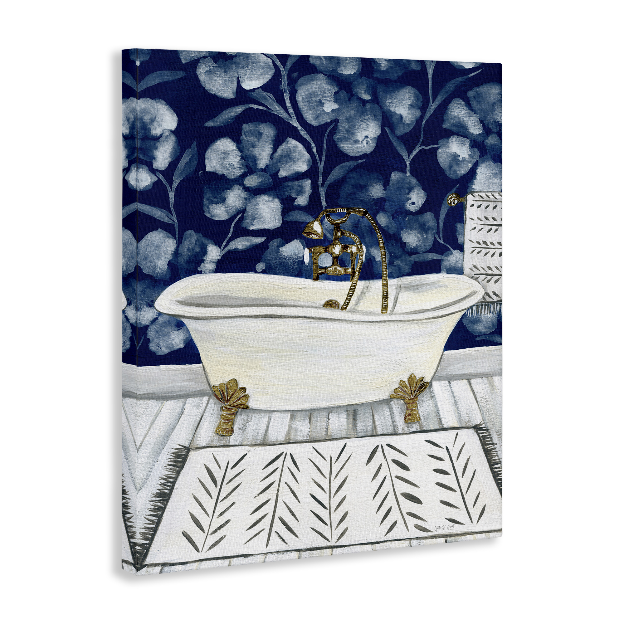 Stupell Industries Bold Blue Bathtub Typography Painting Gallery Wrapped Canvas Art Print Wall Art, 30 x 40