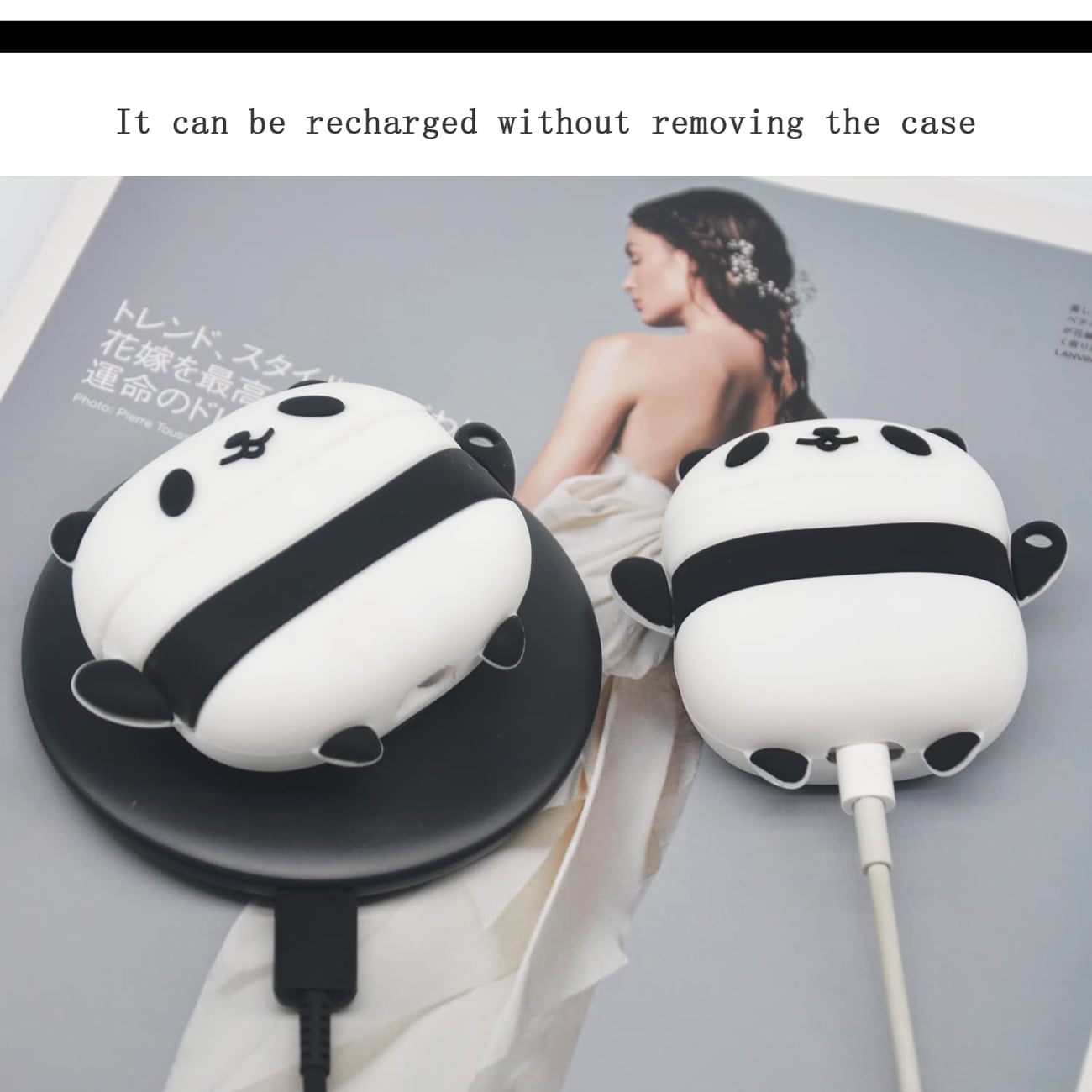 Airpods Pro Case Soft Silicone, 3D Cute Cartoon Animal Character Kawaii  Fashion Cover Funny Protective Case, Anime Design with Keychain（Panda） 