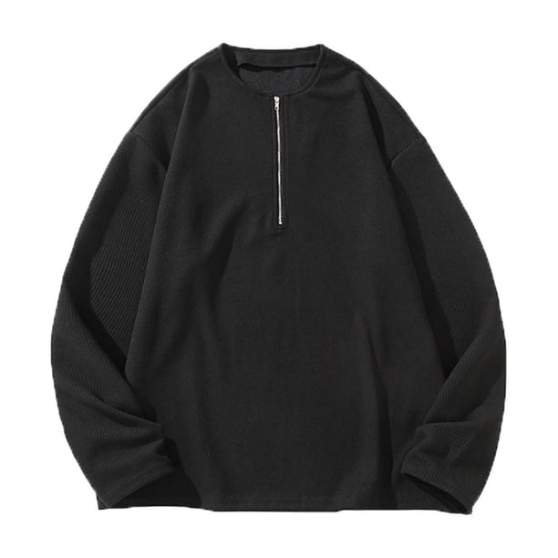 pstuiky camisa de manga larga para hombre, Camisetas casuales de moda para hombre con cremallera, color liso, manga larga y cuello redondo tops de invierno para hombre xl