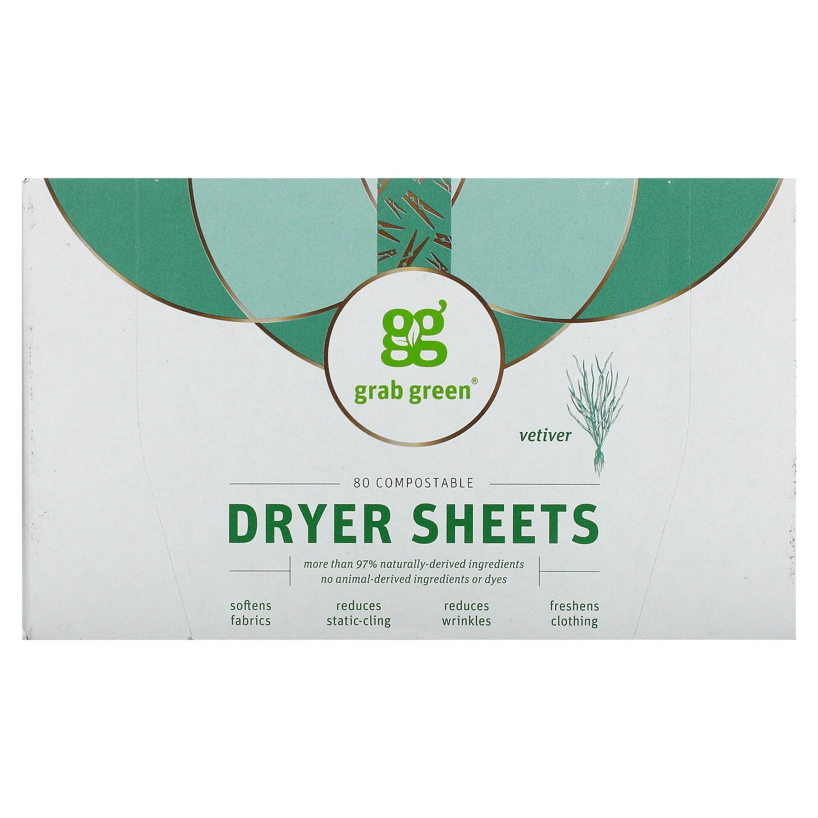 Dryer Sheets, Vetiver, 80 Count, Grab Green