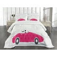thumbnail image 3 of Ambesonne Cars Quilted Bedspread Set 3 Pcs, Woman Driving Vintage Car, Queen Size, Hot Pink Grey Black, 3 of 5