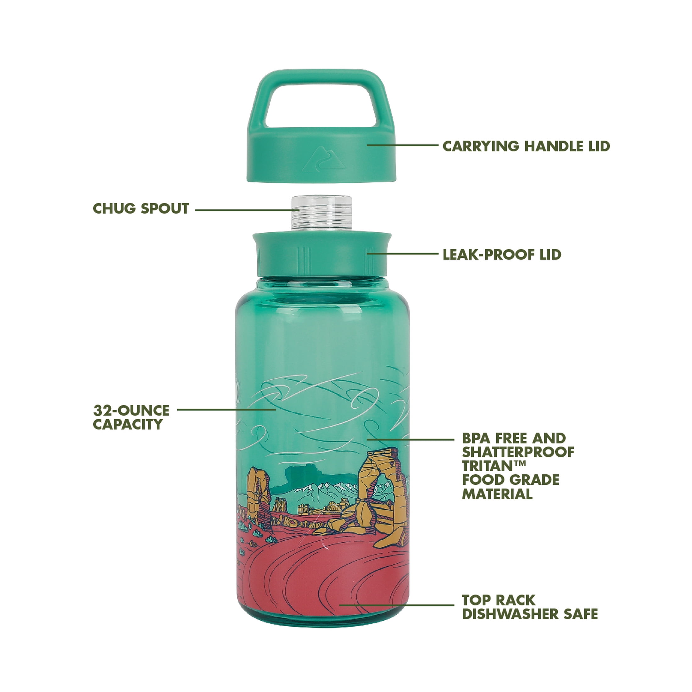 Ozark Trail 32 oz BPA-Free Tritan Chug Water Bottle, Sandstone Sky