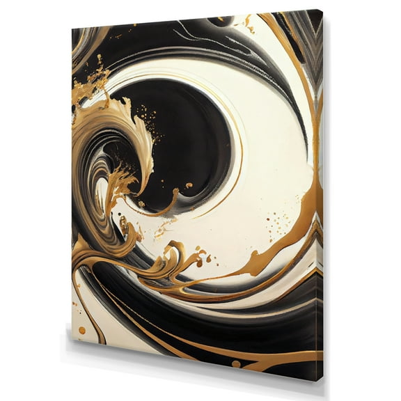 Designart Black And Gold Swirl V Canvas Wall Art
