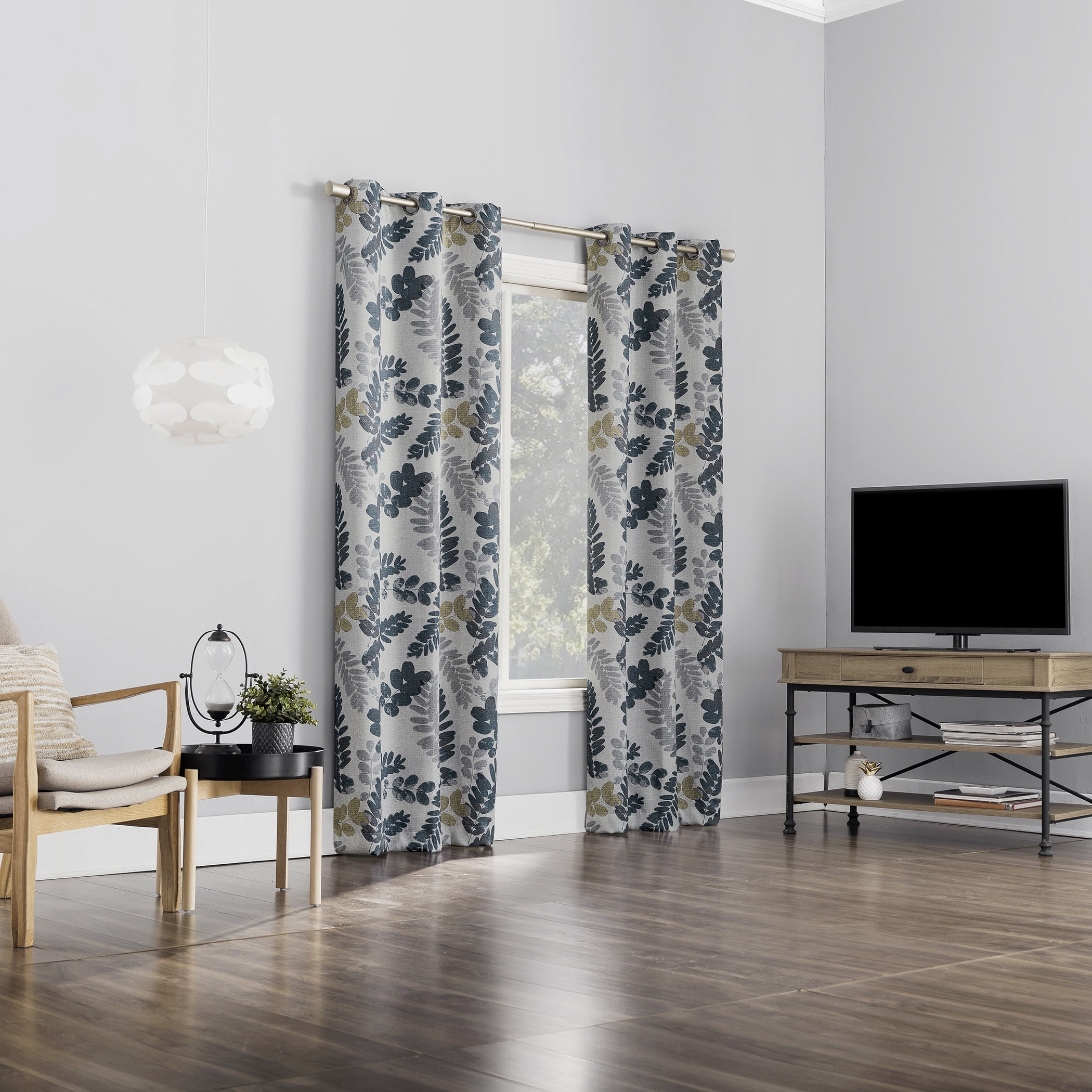 Sun Zero Alamea Botanical Print Theater Grade 100% Blackout Grommet Curtain Panel, 40"x108", Indigo