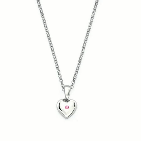 - 925 Sterling Silver Heart Shaped Simulated Pink Tourmaline Birthstone Pendant Necklace w/ 16 Chain for Girls