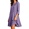 thumbnail image 4 of Odbmxy Boho Women's Mini Dress 3/4 Sleeve Fall Shift Tunic Tent Regular Embroidery Womens Dress Vacation, 4 of 6