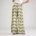 thumbnail image 5 of LWavelet Comfort Fabric Feather Print Wide Leg Pants Women Mardi Gras Festive Wear Yellow S, 5 of 5