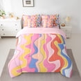 thumbnail image 2 of Manfei Modern Geometric 7pcs Bedding Comforter Set,Wave Lines Pattern Queen Bedding Sets,Colorful Striped Queen Sheet Sets For Girl Boys,Super Cozy Room Decor Reversible, 2 of 8