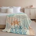 thumbnail image 2 of Throw Blanket for Couch Teal Orange Starfish Shell Soft Fleece Flannel Blankets Cozy Lightweight Blanket for Home Sofa Living Room Ocean Coral Bed Throws 40" x 50", 2 of 9