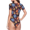 thumbnail image 4 of Daiia Leaves Flower print Women's Crew Neck Short Sleeve Bodysuit Fashion Tops Fit Casual Basic Extender Bodysuit-Large, 4 of 9