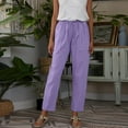 thumbnail image 2 of Womens Pants Solid Color with Pocket Elastic Waist Ninth Pants Lightweight Purple Womens Trousers S, 2 of 5