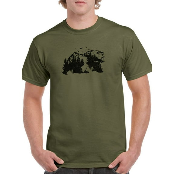 Smartprints Mens Graphic Tee - Forest Bear - Regular Fit 100% Cotton