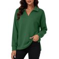 thumbnail image 2 of Dolkfu womens sweatshirt Green Retro Long Sleeve V-Neck Sweatshirt Relaxed Fit Romance Solid Modern Sweatshirts & Hoodies Green,XL, 2 of 7
