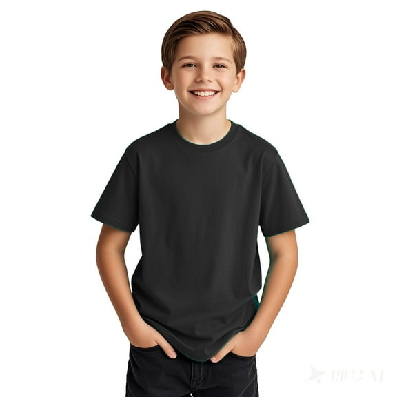 POROPL Plain T Shirts Kids Unisex Crewneck Tee with Short Sleeves(Black)