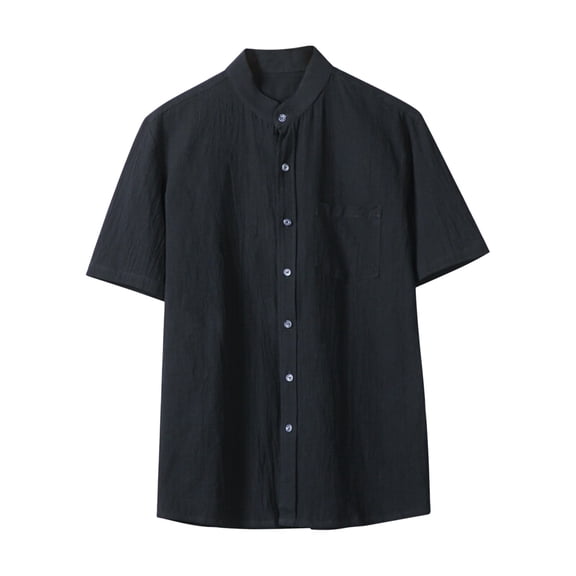 ZVNAΖH Mens Short Sleeve Button Down Shirts Summer Casual Stand Up Collar Shirt Solid Color Pocket Shirt Lightweight Tops