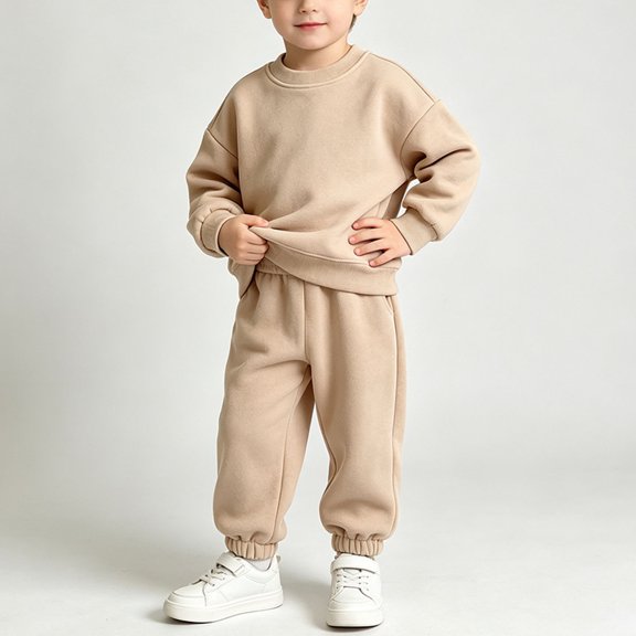 Lutiedan Boys Fall Winter Tracksuits 2 Piece Set Kids Crewneck Sweatshirts and Jogger Sweatpants with Pockets Size 2-10,Khaki