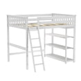 thumbnail image 3 of Max & Lily Solid Wood Full Size High Loft Bed with Bookcase for Kids, White, 3 of 11