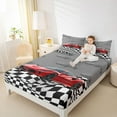 thumbnail image 4 of Homewish Red Racing Car Twin Sheet Sets,Checkerboard Race Flag Twin Fitted Sheet,Red Gray Black Flat Sheet For Boys Kids,Ultra Soft Home Decor,3-Piece, 4 of 7