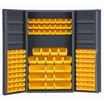 Durham DC48-114-6DS-95 14 Gauge Lockable Cabinet with 114 Yellow Hook on Bins & 6 Door Shelves, Gray - 48 x 24 x 72 in.