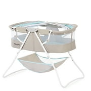Dream On Me Karley Bassinet in Blue and Grey, Quick Fold and Easy to Carry, Large Storage Basket