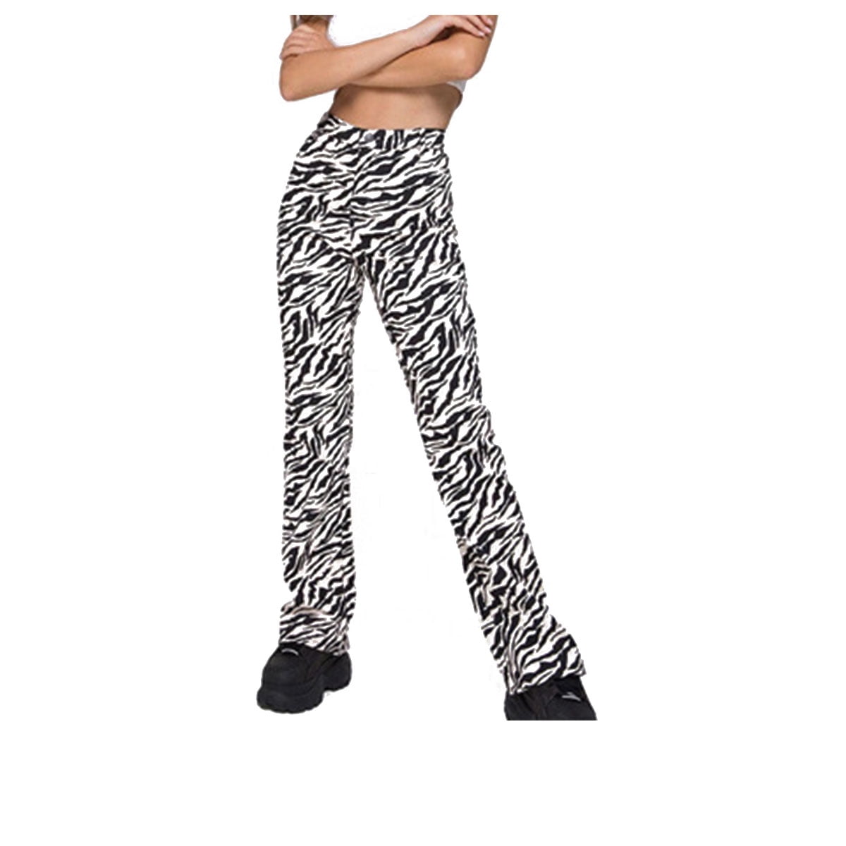 Karuedoo - Women Long Pant Zebra Stripe High Waist Casual Trousers Palazzo Lounge Pants