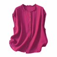 thumbnail image 1 of Débardeur Uni pour Femmes, Chemise Sans Manches Oversize à Boutons, Blouse Décontractée à Col Plissé, Haut d'Été Ample à Col Rond, Débardeur d'Été Oversize, Haut à Col Plissé Rose Vif TG, 1 of 6