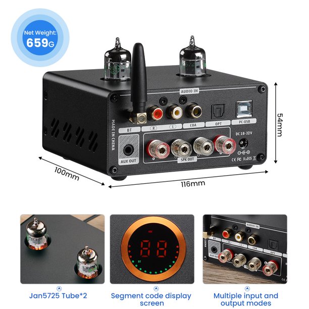 AIYIMA T9 PRO Hifi Bluetooth Tube Amplifier Stereo Power