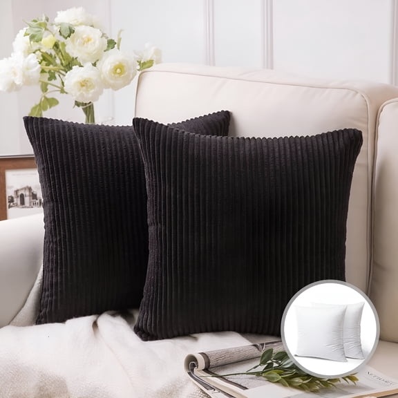 AUQ 18" X 18" Modern Black Striped Polyester Throw Pillow,2 Count Throw Pillows for Sofa