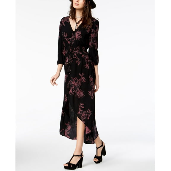 American Rag Juniors Floral Print High Low Dress Classic Black Combo XS