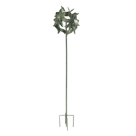 Galvanized Zinc Finish Metal Double Pinwheel Windmill Garden Stake