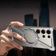 thumbnail image 4 of Dteck Z-Shape Metal Bumper Case For Samsung Galaxy S24 Ultra, Shockproof Slim Metal Bumper Frameless Case with Rotating Stand Lightweight, Gray, 4 of 6
