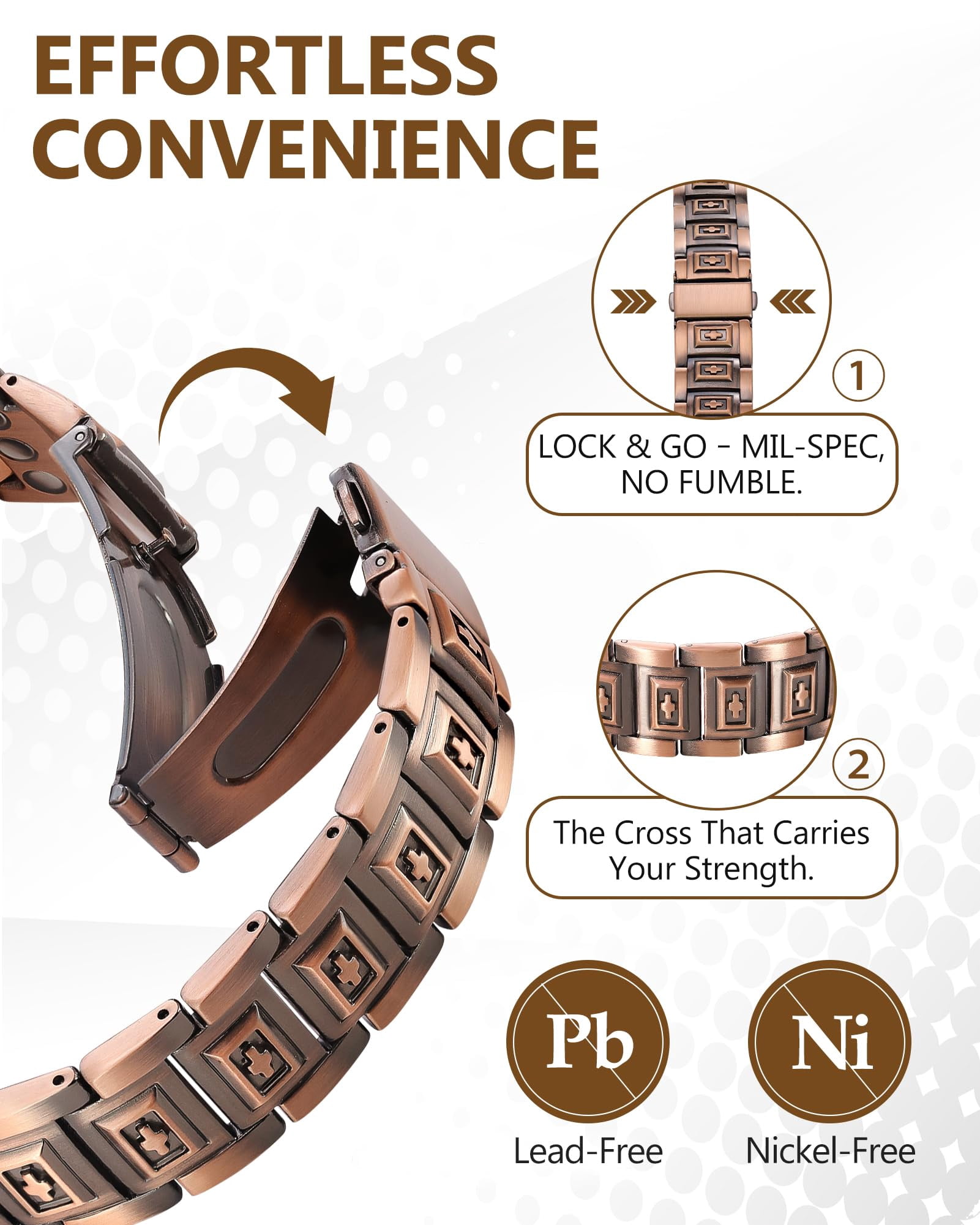 GMOX Men's Copper Magnetic Bracelet with Cross Pattern, 57 Neodymium Magnets (3800 Gauss)