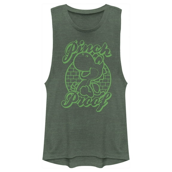 Junior's Nintendo Yoshi Pinch Proof Festival Muscle Graphic Tee Pine Green Heather X Large