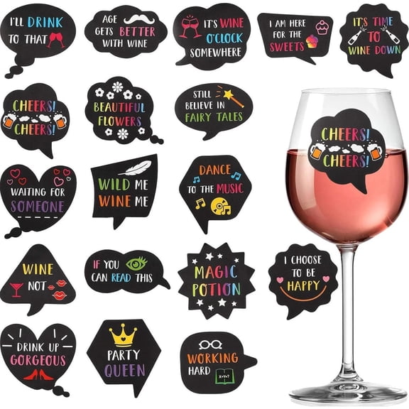 36-Piece Reusable Funny Glass Drink Markers Stickers – Wine Glass Charms