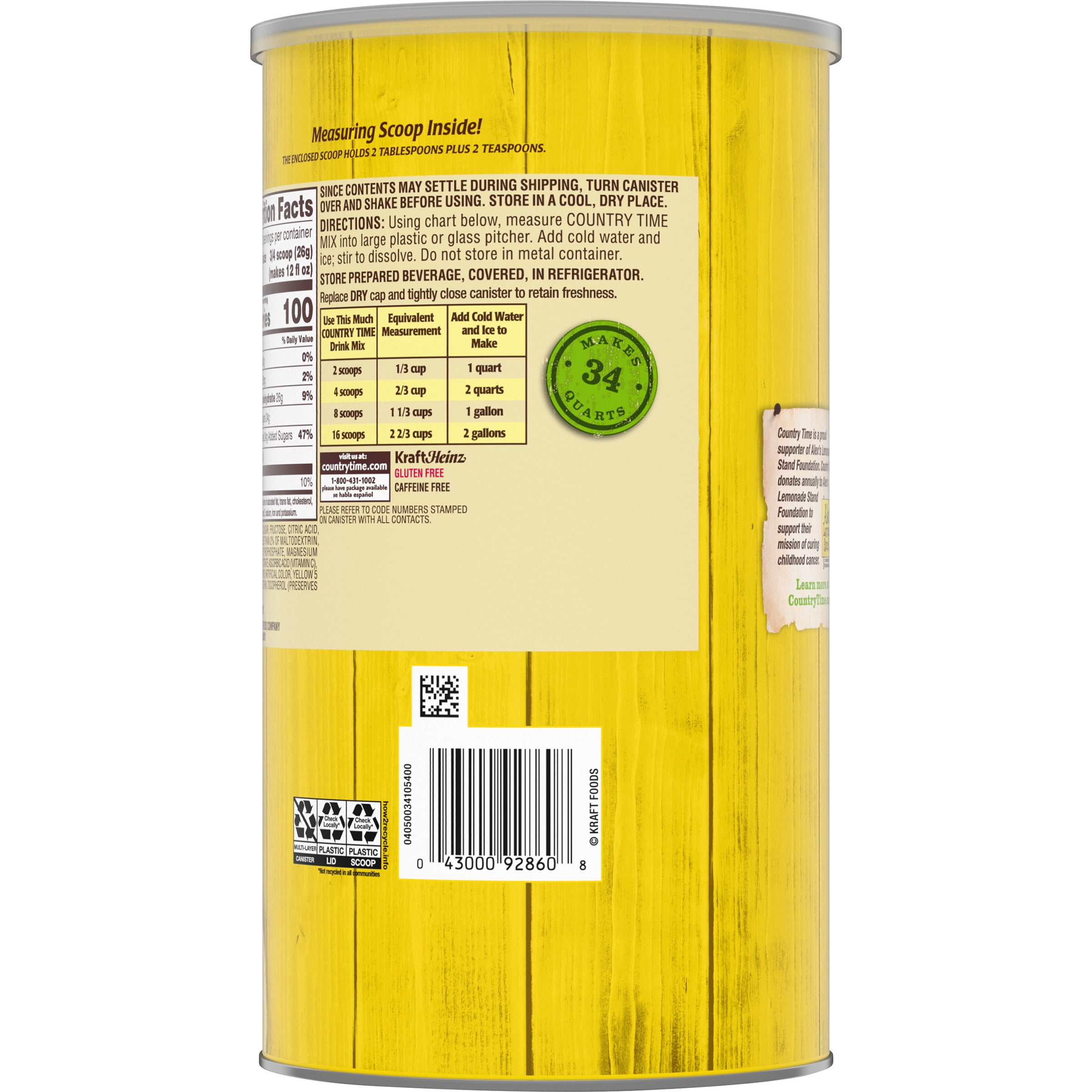 Country Time Lemonade Naturally Flavored Powdered Drink Mix 5 16 Lb Canister Walmart Com Walmart Com