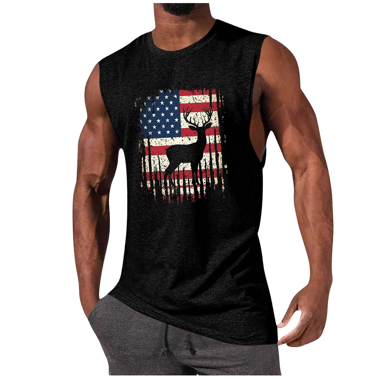 Titcea Mens Tank Tops Crewneck Graphic Sleeveless Summer Beach Holiday Muscle Shirts Breathable Gym T Shirt, S-2XL