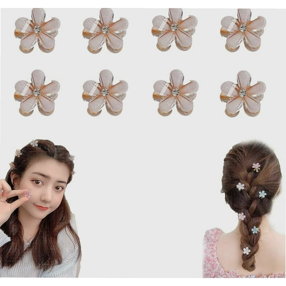 8PCS Mini Flower Hair Clips Cute Small Hair Claw Clips For Girls Non-Slip Mini Hair Claws Lightweight & Portable Flower Claw Clips For Hair Charm Hair Styling Accessories for Women Girls (Rose Gold)