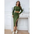 thumbnail image 5 of Casual Women'S Maxi Dress Long Sleeves Women'S Skirt Set Women'S Solid Color Casual Slim Fit Small Round Green S, 5 of 9