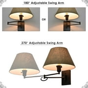 Kira Home Cambridge 13 Swing Arm Wall Lamp - Plug In/Wall Mount, Latte Mocha Fabric Shade, 150W 3-Way, Cord Covers