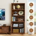 thumbnail image 5 of Weselon 70" Tall 5 Shelf Bookcase with Door and Shelves, Freestanding Storage Cabinet with Arched Acrylic Door for Living Room Office Storage, Floor Standing Bookshelves, Walnut, 5 of 8
