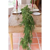 Guvpev 6FT Christmas Garland with String Lights, Real Touch Winter Norfolk Pine Garland, Green Artificial Cryptomeria Greenery Garland for Mantel, Table, Porch, Indoor, Outdoor Christmas Decorations