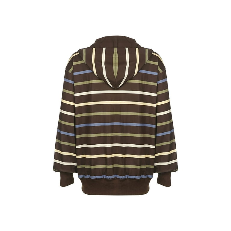 Womens Zip Up Striped Hoodie Sweatshirt Long Sleeve Womens Zip Up Striped Hoodie Sweatshirt Long Sleeve