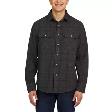 Chaps Men's Knit Flannel Shirt, Black, S